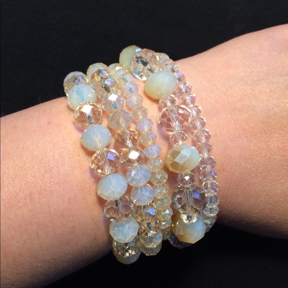 Set of 5 Cream, Clear and Gold Tone Bracelets - Picture 2 of 5